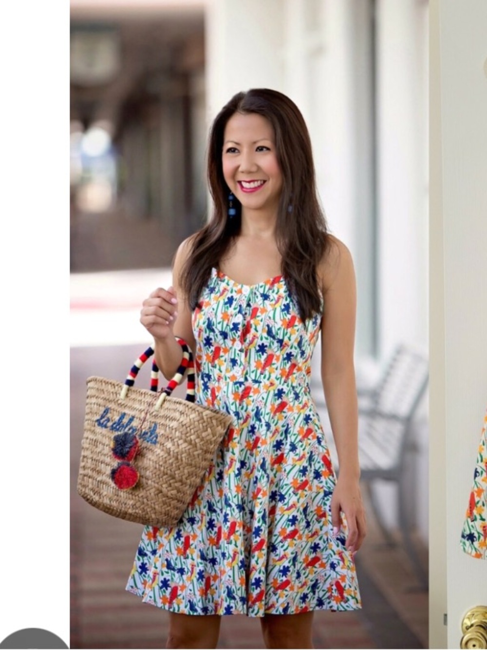 Alice and Olivia Nella Button Front Bird Pattern Dress Tropical Vacation Summer